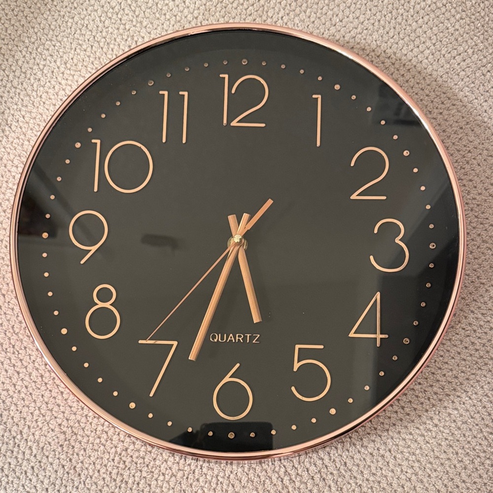 Elegant Black and Rose Gold Wall Clock